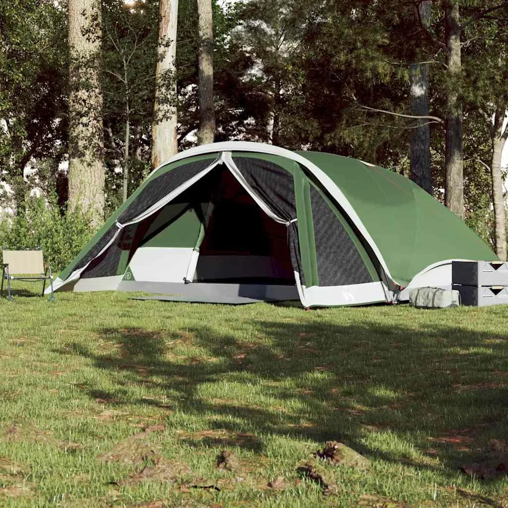Wodoszczelny zielony namiot rodzinny dla 6 osób ze zdejmowanym zadaszeniem, wykonany z poliestru z powłoką PU, w zestawie przyłącze E i torba do przenoszenia