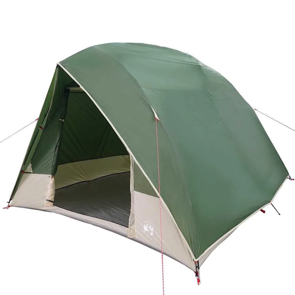 Namiot kempingowy z dachem, zielony, 320 x 275 x 190 cm, TAFT, wodoszczelny namiot outdoorowy dla 4 osób, łatwy montaż z portem E i zawieszką na światło, idealny na przygody, na plażę i do ogrodu