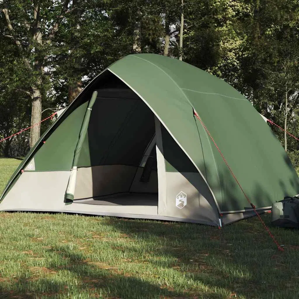 Namiot kempingowy z dachem, zielony, 320 x 275 x 190 cm, TAFT, wodoszczelny namiot outdoorowy dla 4 osób, łatwy montaż z portem E i zawieszką na światło, idealny na przygody, na plażę i do ogrodu